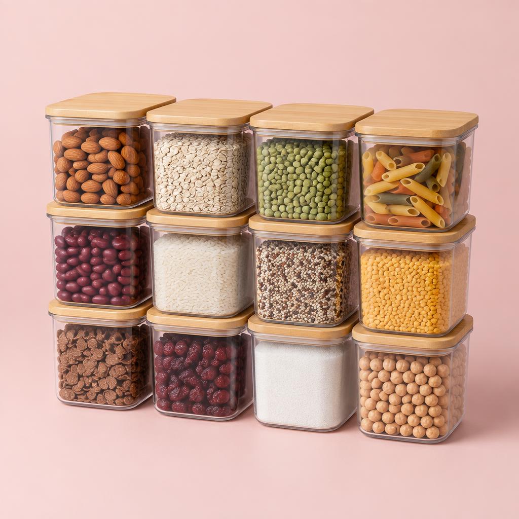 Kit 12 Potes Organizadores com Tampa de Bambu
